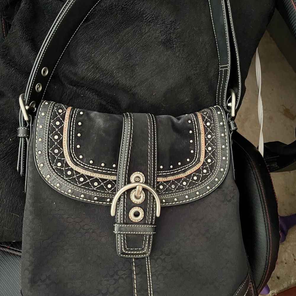 Coach Black and Silver Crossbody Bag with Embellishments